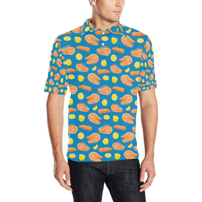 Salmon Steak With Lemon Print Design LKS308 Men Polo Shirt