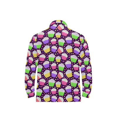 Cupcake Pattern Print Design CP07 Long Sleeve Polo Shirt For Men's