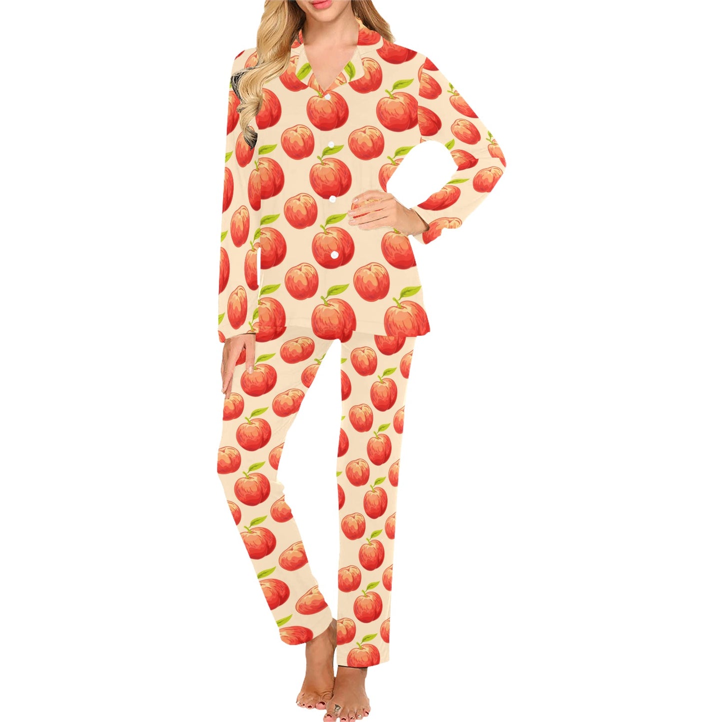 Peach Pattern Print Design A03 Women's Long Pajama Set