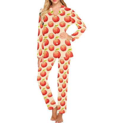 Peach Pattern Print Design A03 Women's Long Pajama Set