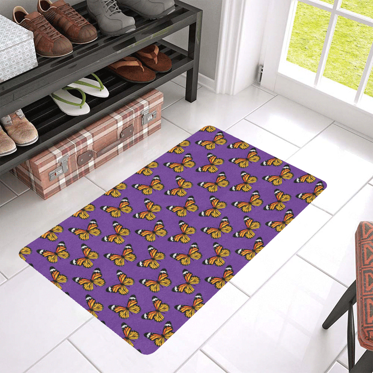 Monarch Butterfly Purple Print Pattern Rubber Doormat