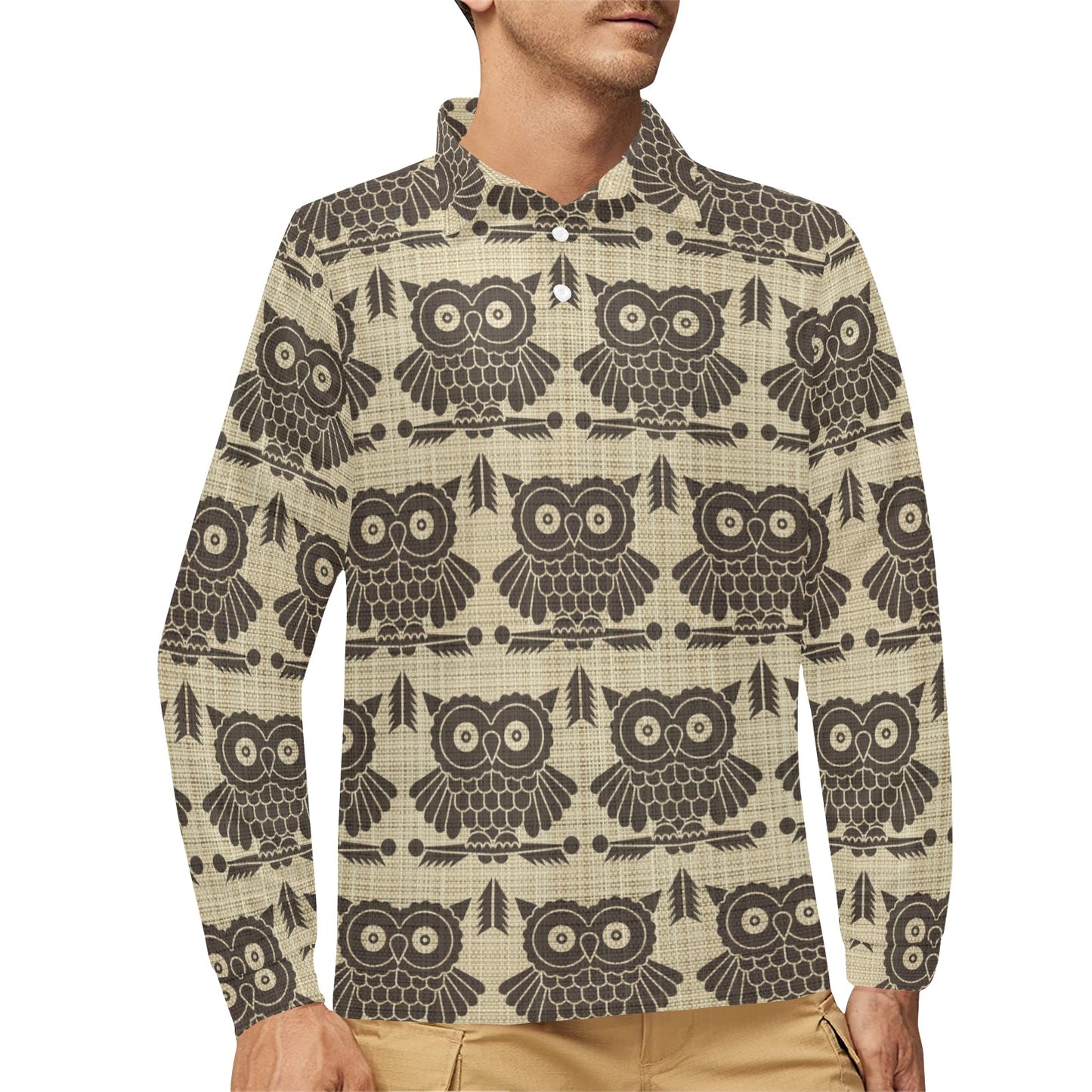 Owl Pattern Print Design A01 Long Sleeve Polo Shirt For Men's