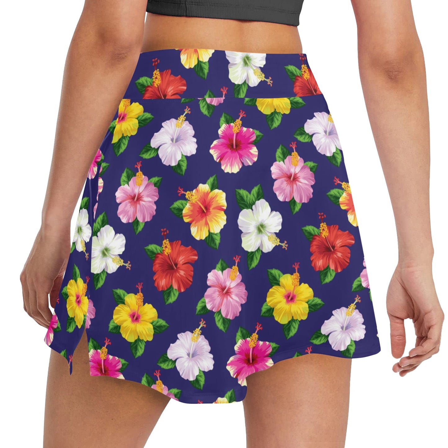 Hibiscus Colorful Print Design LKS301 17" Golf & Pickleball Skort with Pockets