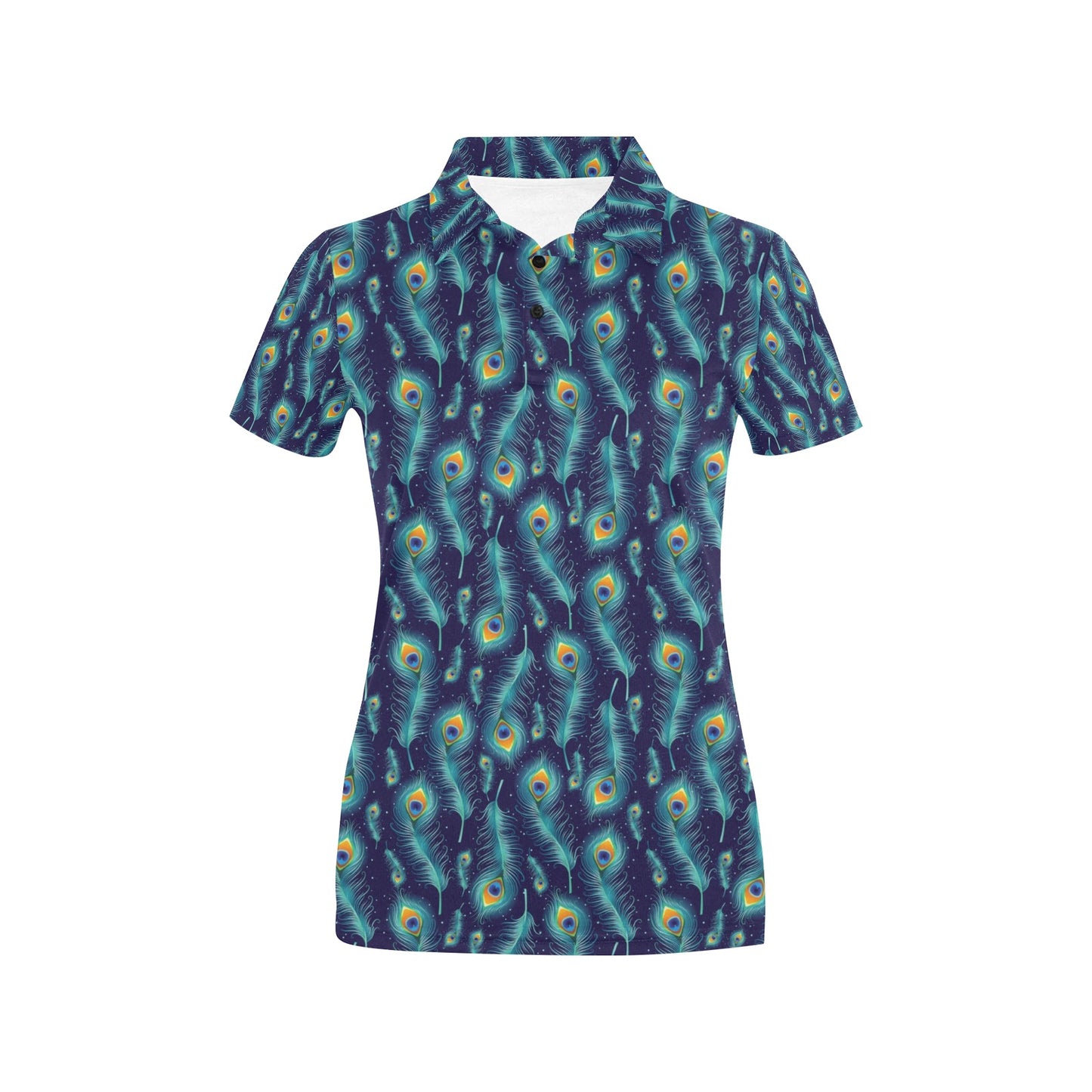 Peacock Feather Blue Design Print Women's Polo Shirt