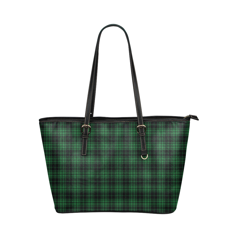 Green Tartan Plaid Pattern Leather Tote Bag