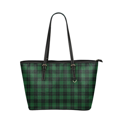 Green Tartan Plaid Pattern Leather Tote Bag