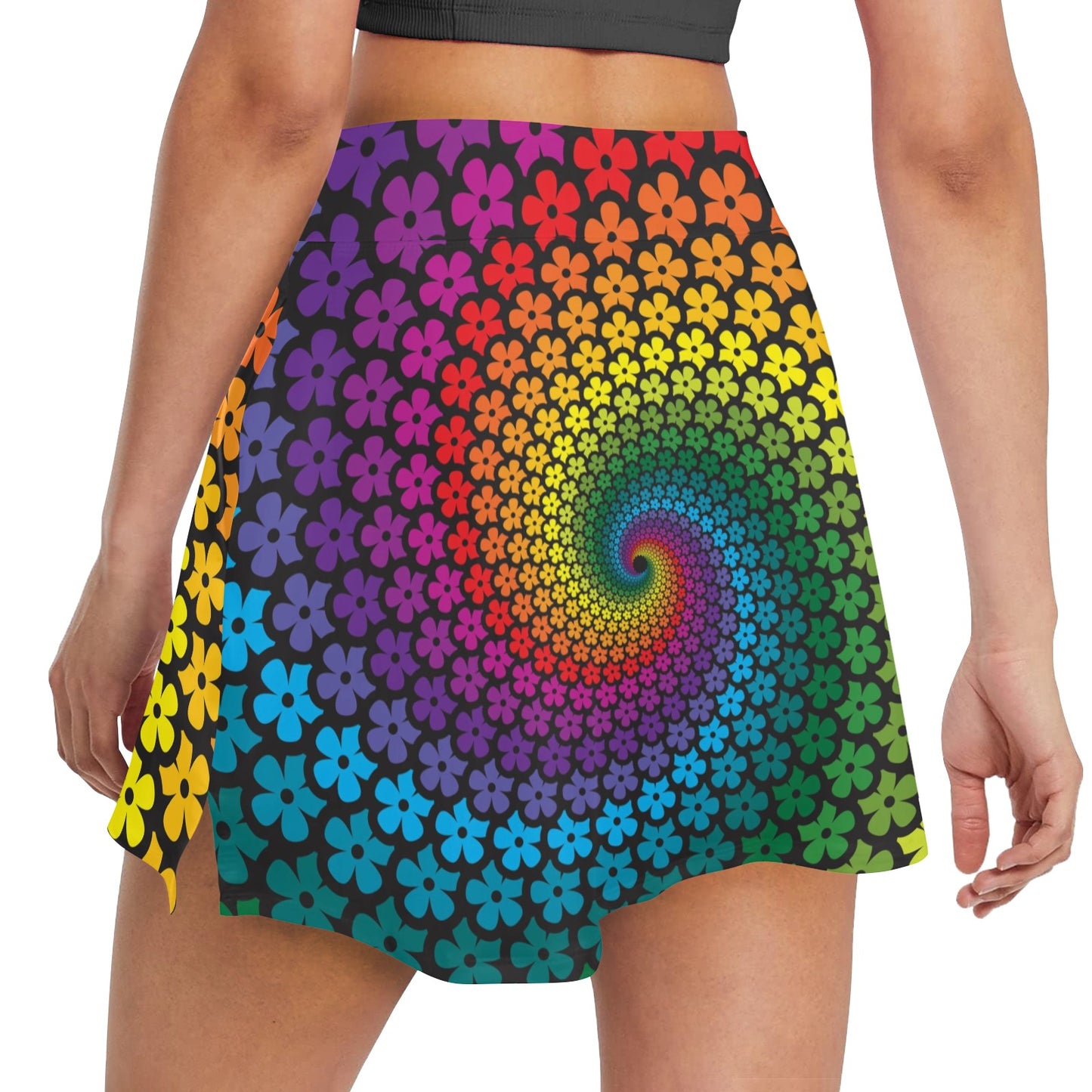 Flower Power Rainbow Spiral Print 17" Golf & Pickleball Skort with Pockets