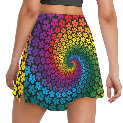 Flower Power Rainbow Spiral Print 17" Golf & Pickleball Skort with Pockets