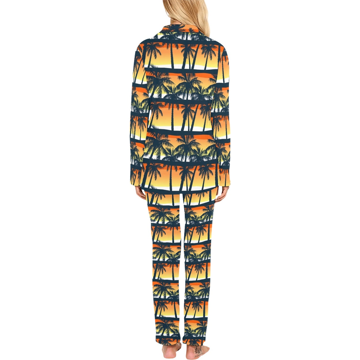 Palm Tree Pattern Print Design PT011 Women's Long Pajama Set