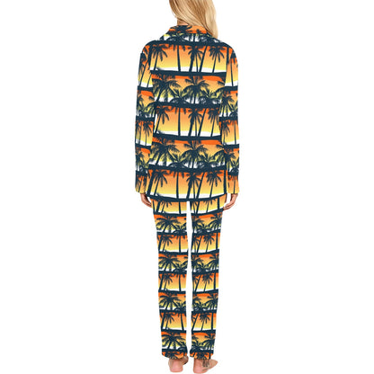 Palm Tree Pattern Print Design PT011 Women's Long Pajama Set