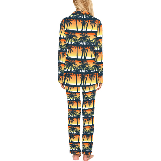 Palm Tree Pattern Print Design PT011 Women's Long Pajama Set