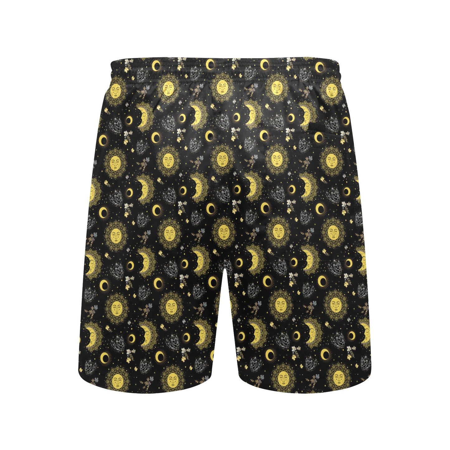 Sun Moon Golden Design Themed Print Men's Swim Trunks Beach Shorts