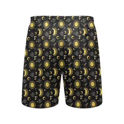 Sun Moon Golden Design Themed Print Men's Swim Trunks Beach Shorts