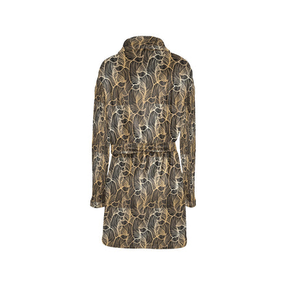 Elegant Gold leaf Print Women's Fleece Robe