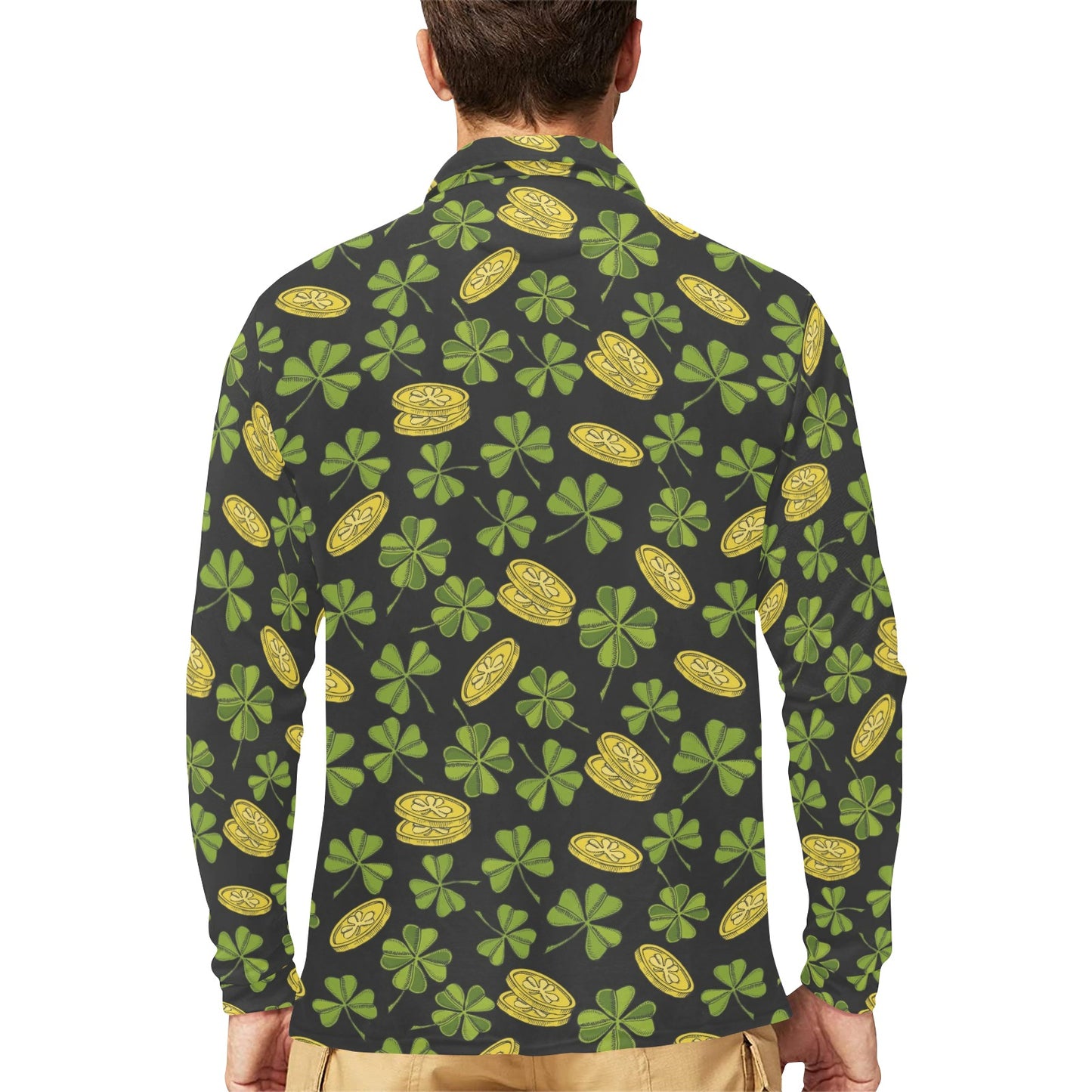 St Patricks Day Print Design LKS305 Long Sleeve Polo Shirt For Men's