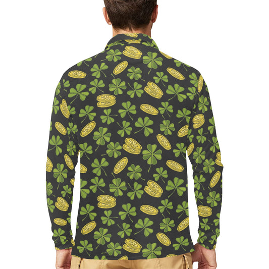 St Patricks Day Print Design LKS305 Long Sleeve Polo Shirt For Men's