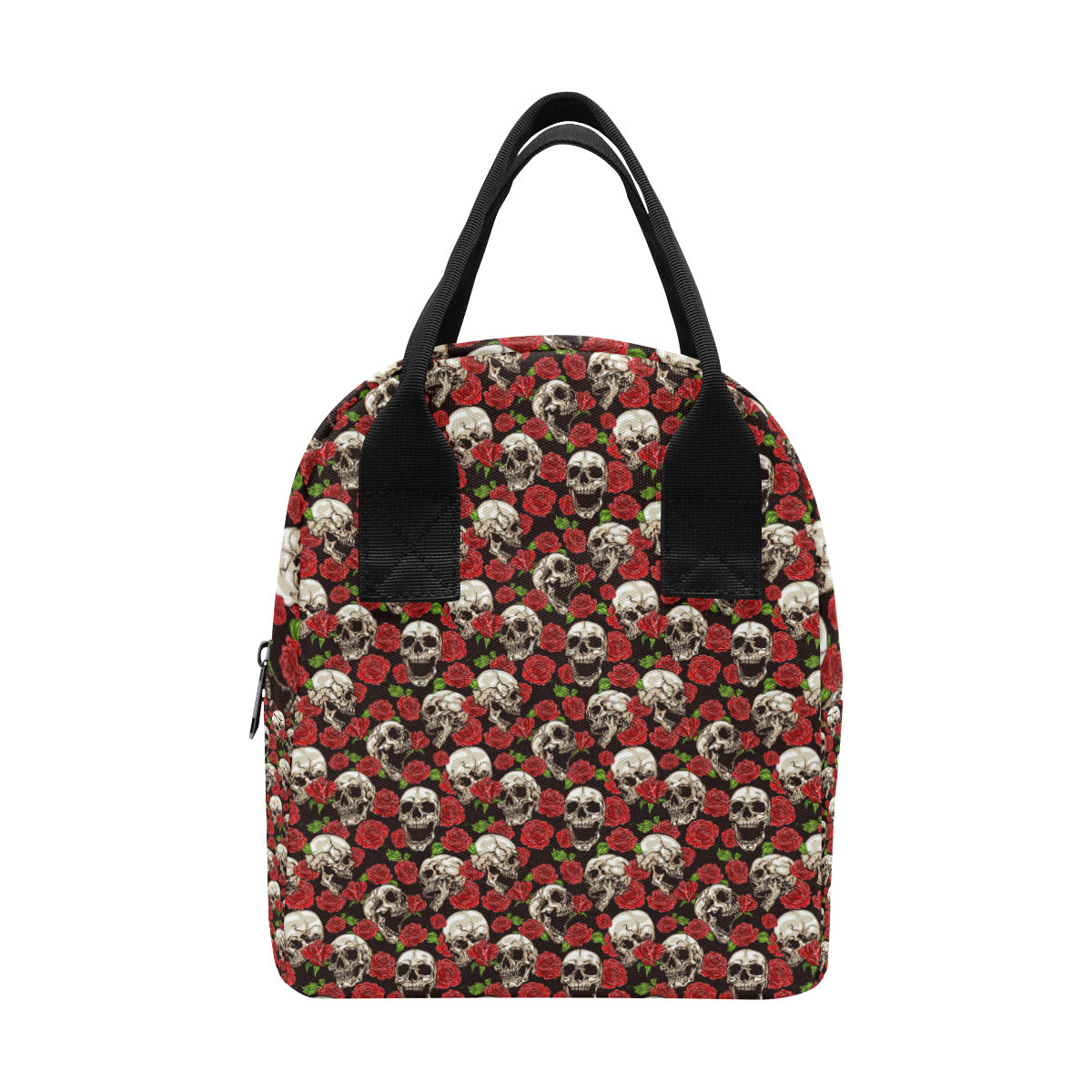 Skull Roses Design Themed Print Insulated Lunch Bag