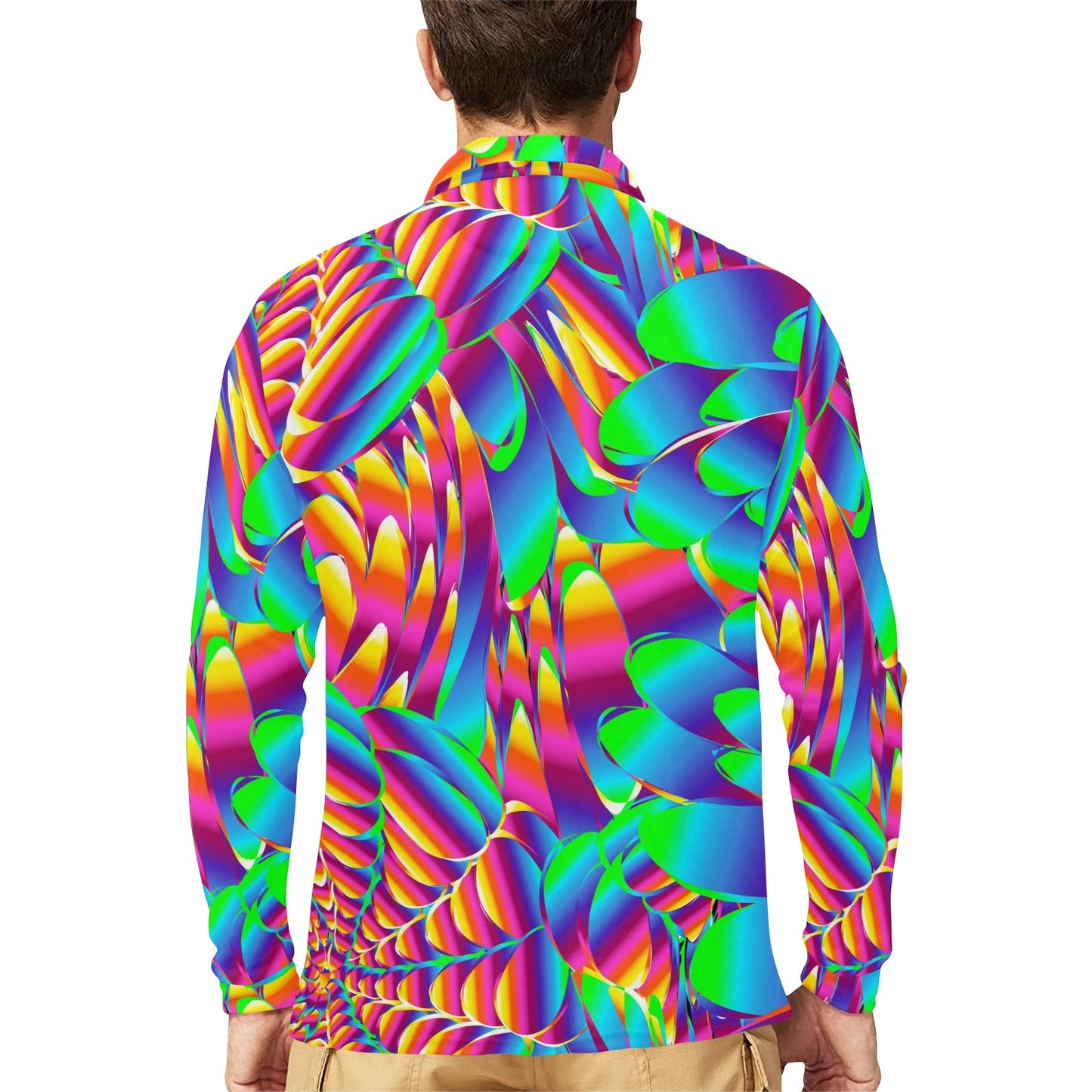 Psychedelic Trippy Pattern Long Sleeve Polo Shirt For Men's