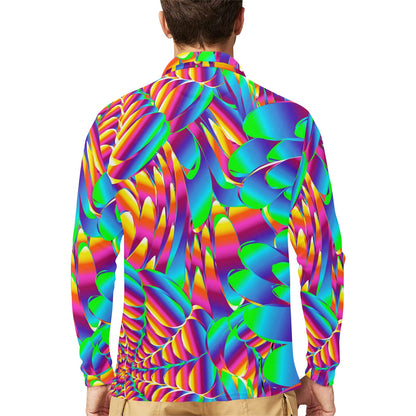 Psychedelic Trippy Pattern Long Sleeve Polo Shirt For Men's