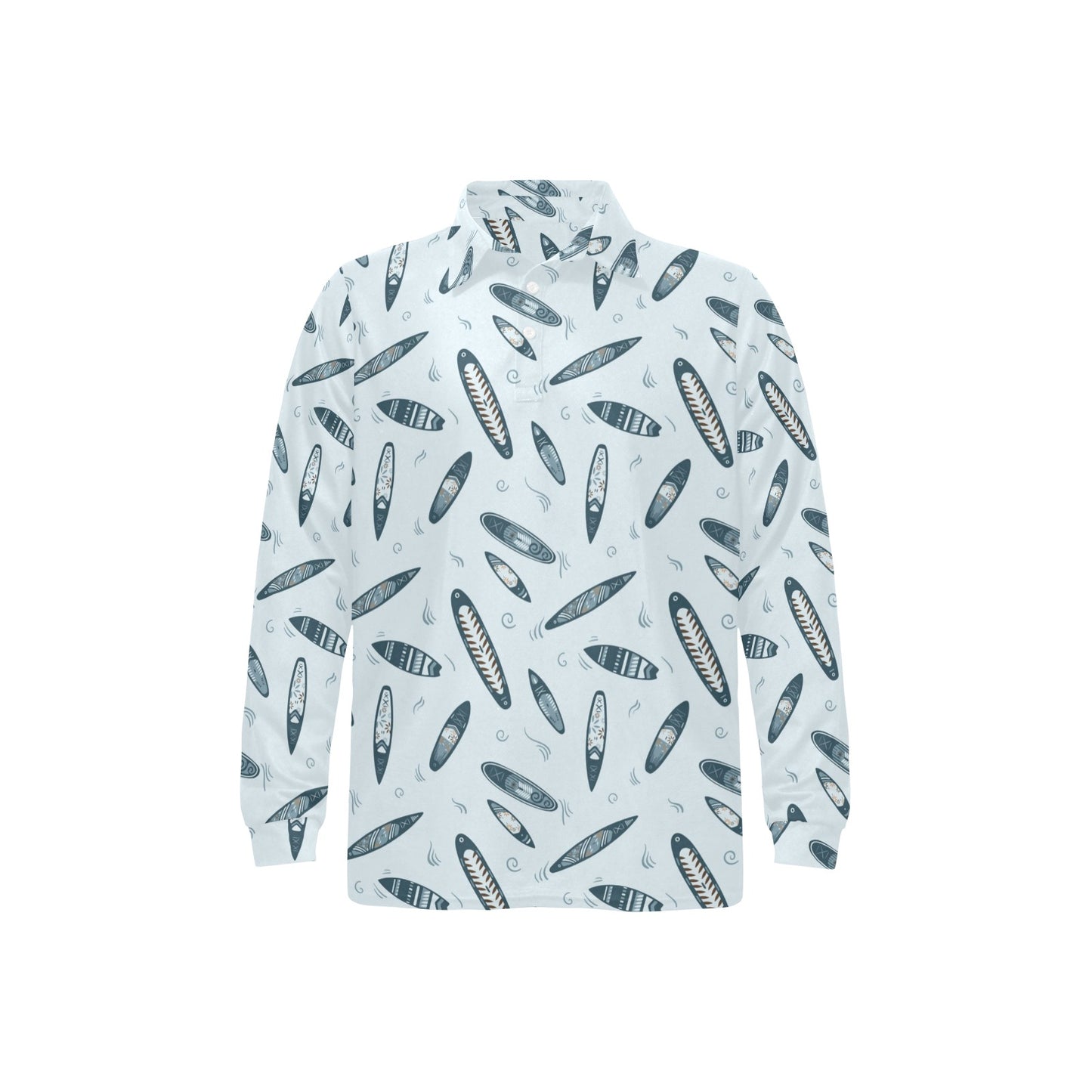 Surfboard Print Design LKS306 Long Sleeve Polo Shirt For Men's