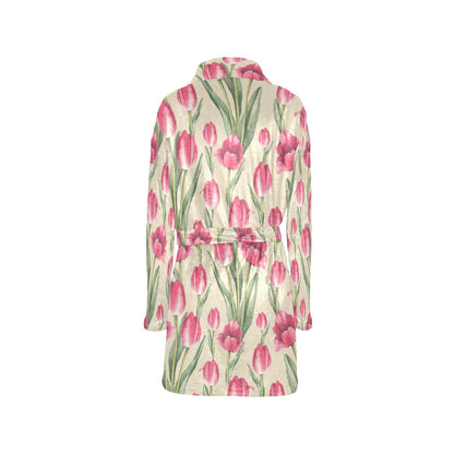 Tulip Pink Pattern Print Design TP06 Women's Fleece Robe