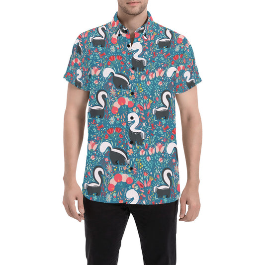 Skunk Print Design LKS302 Men Short Sleeve Button Up Shirt