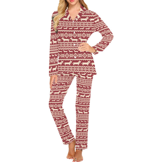 Dachshund Pattern Print Design 09 Women's Long Pajama Set