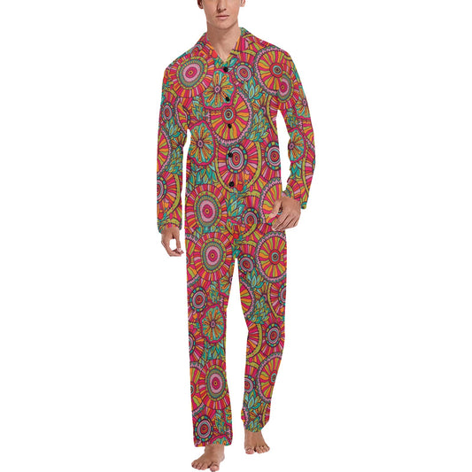 Boho Pattern Print Design 01 Men's Long Pajama Set
