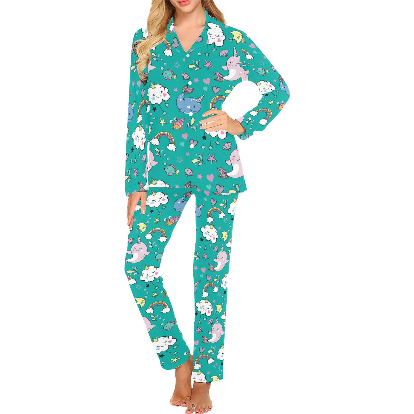 Narwhal Pattern Print Design 04 Women's Long Pajama Set