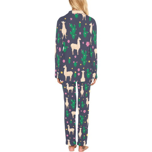 Llama Cactus Pattern Print Design 012 Women's Long Pajama Set