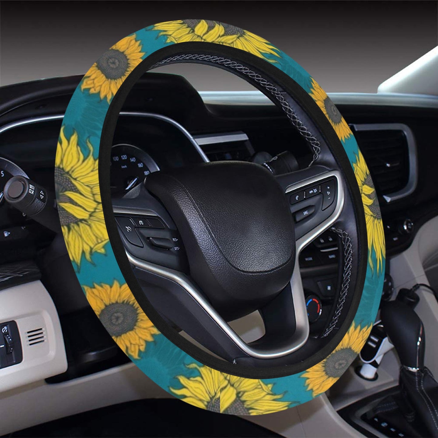 Sunflower Print Design LKS301 Steering Wheel Cover with Elastic Edge