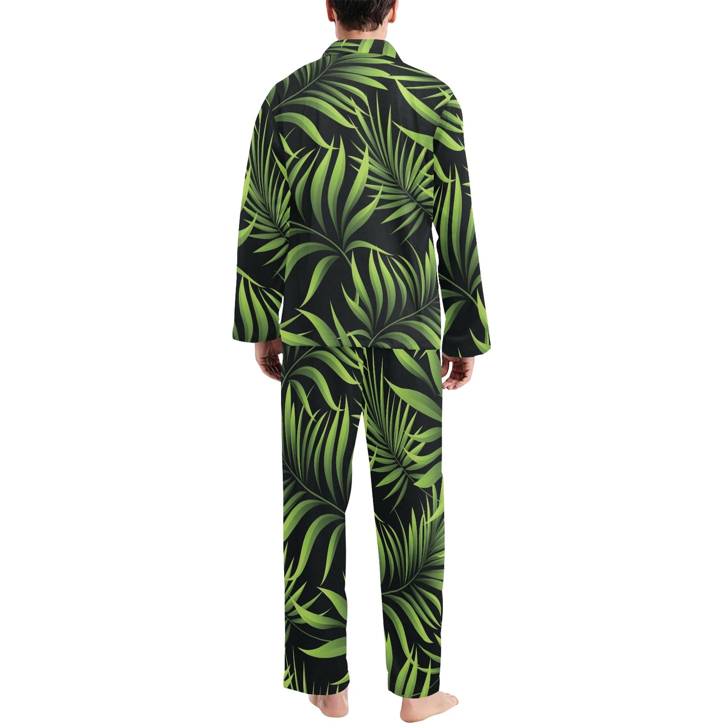 Palm Leaves Pattern Print Design PL07 Men's Long Pajama Set