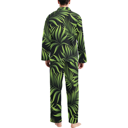 Palm Leaves Pattern Print Design PL07 Men's Long Pajama Set