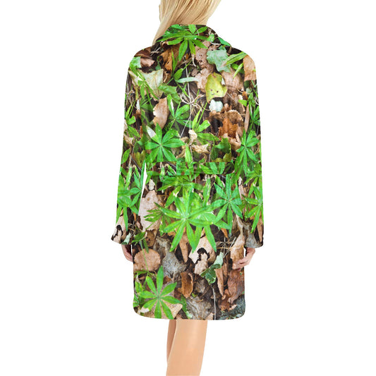 Camouflage Realistic Tree Fresh Print Women's Fleece Robe