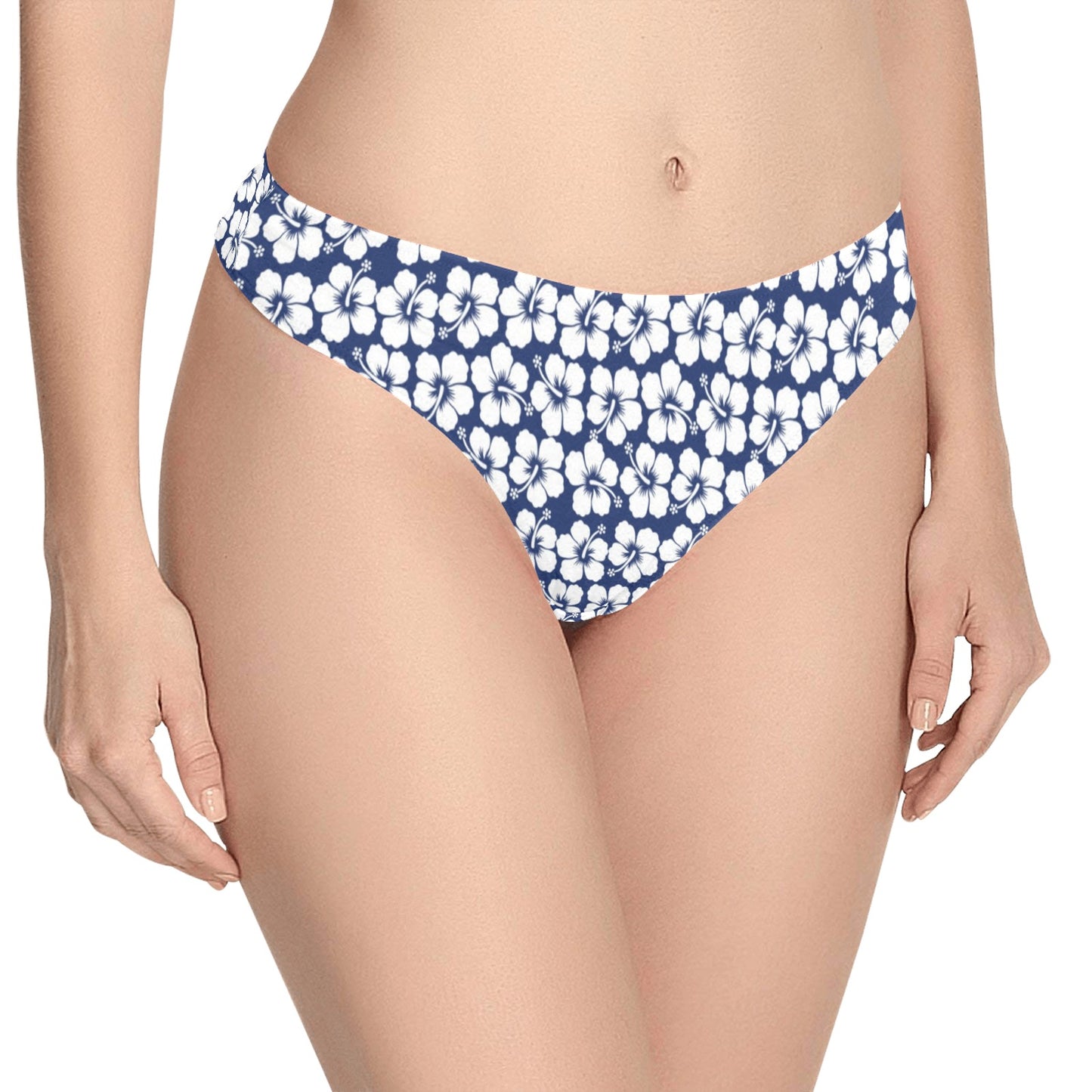 Hibiscus Blue Hawaiian Flower Pattern Women's Thongs