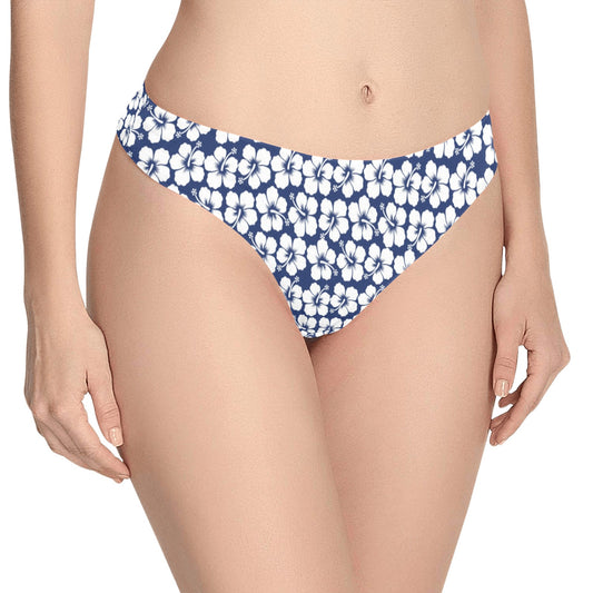 Hibiscus Blue Hawaiian Flower Pattern Women's Thongs