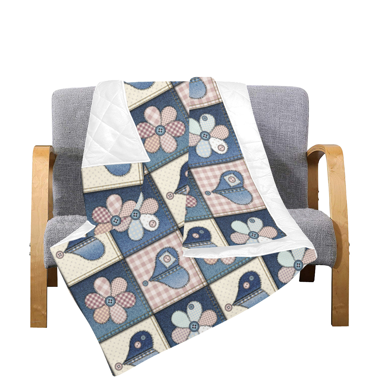 Patchwork Heart Flower Pattern Print Design 01 Premium Quilt