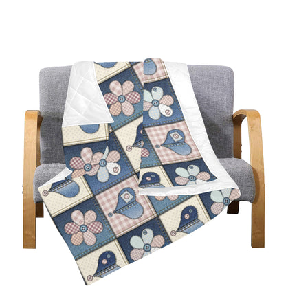 Patchwork Heart Flower Pattern Print Design 01 Premium Quilt
