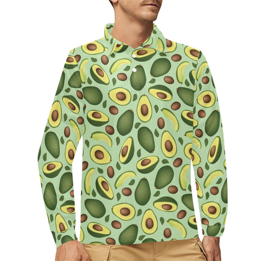 Avocado Pattern Print Design AC01 Long Sleeve Polo Shirt For Men's