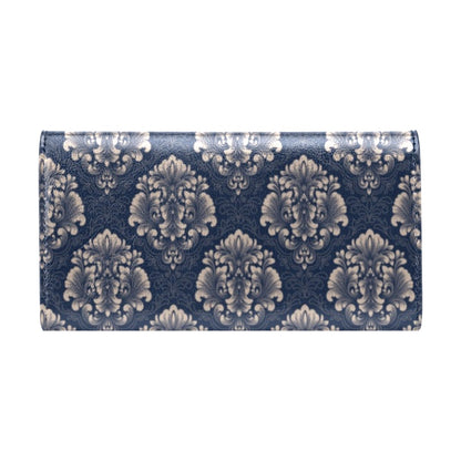 Damask Blue Luxury Print Pattern Women's Trifold Wallet