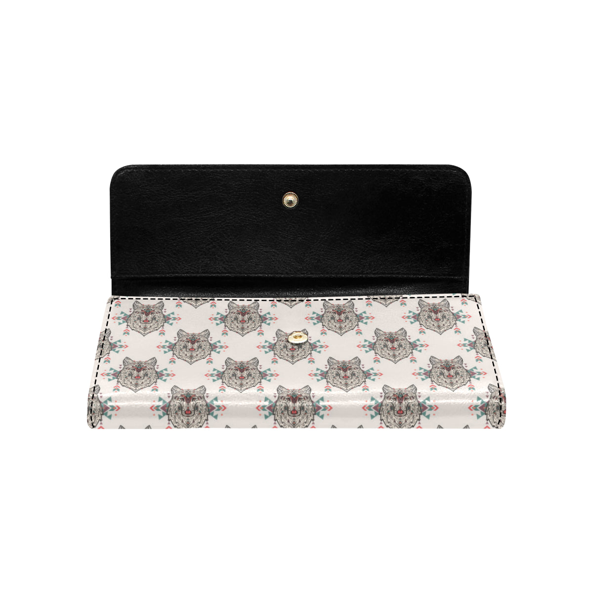 Aztec Wolf Pattern Print Design 01 Women's Trifold Wallet