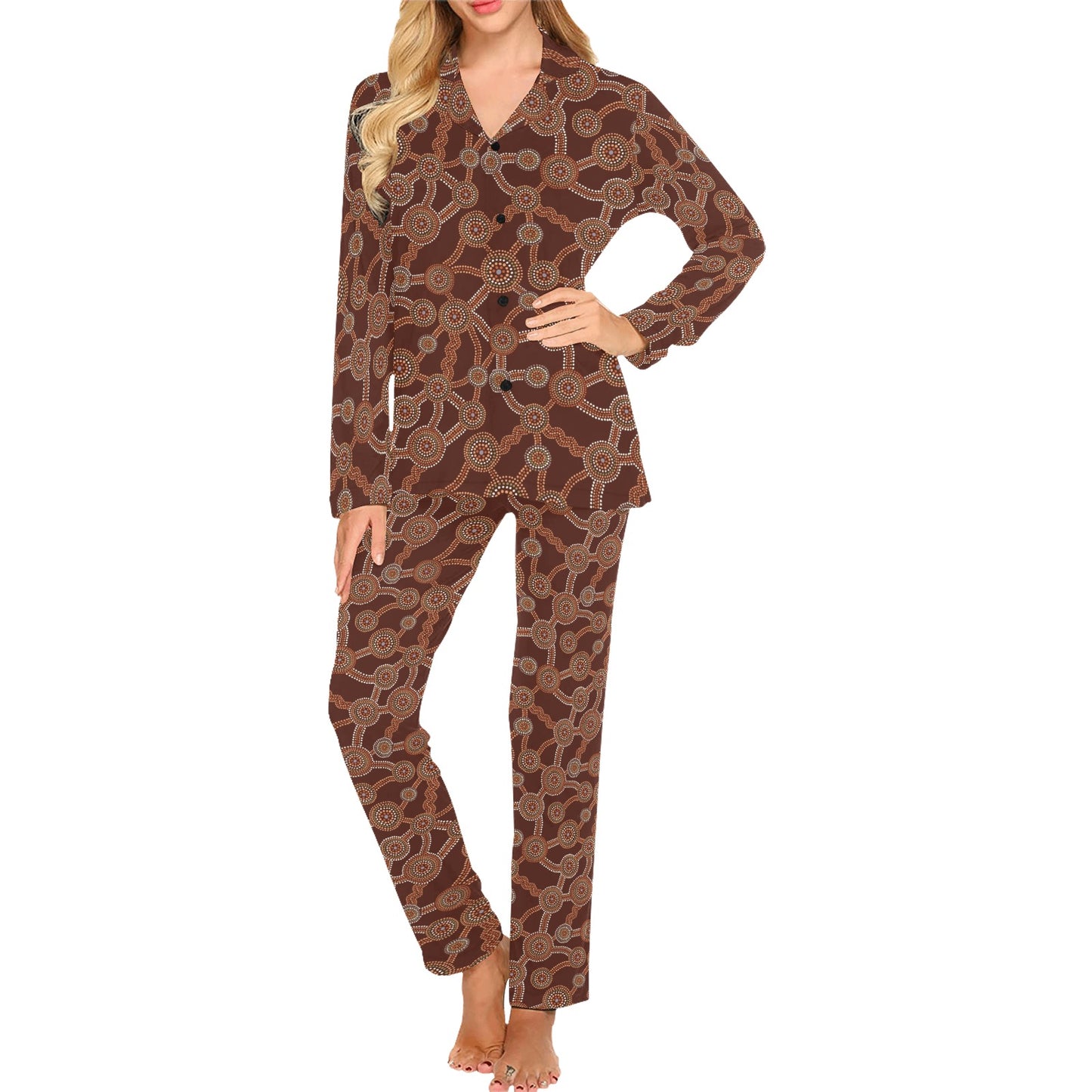 Aboriginal Pattern Print Design 03 Women's Long Pajama Set