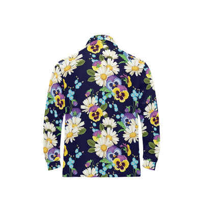 Pansy Pattern Print Design PS03 Long Sleeve Polo Shirt For Men's