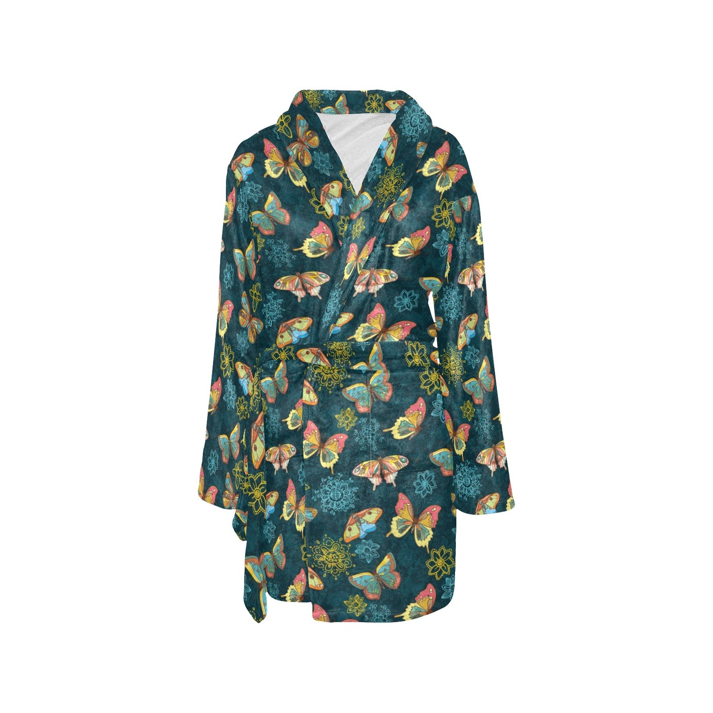 Butterfly Hand Draw Print Pattern Women's Fleece Robe