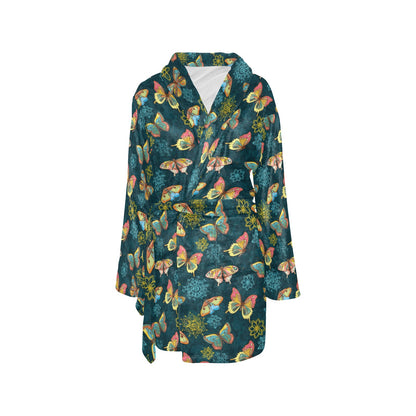 Butterfly Hand Draw Print Pattern Women's Fleece Robe