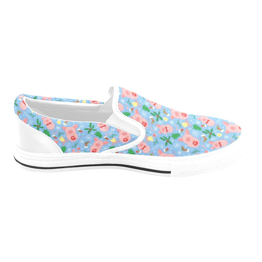 Pig Print Design LKS404 White Slip Ons Canvas Women's Shoes