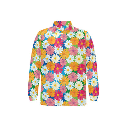 Daisy Pattern Print Design DS05 Long Sleeve Polo Shirt For Men's