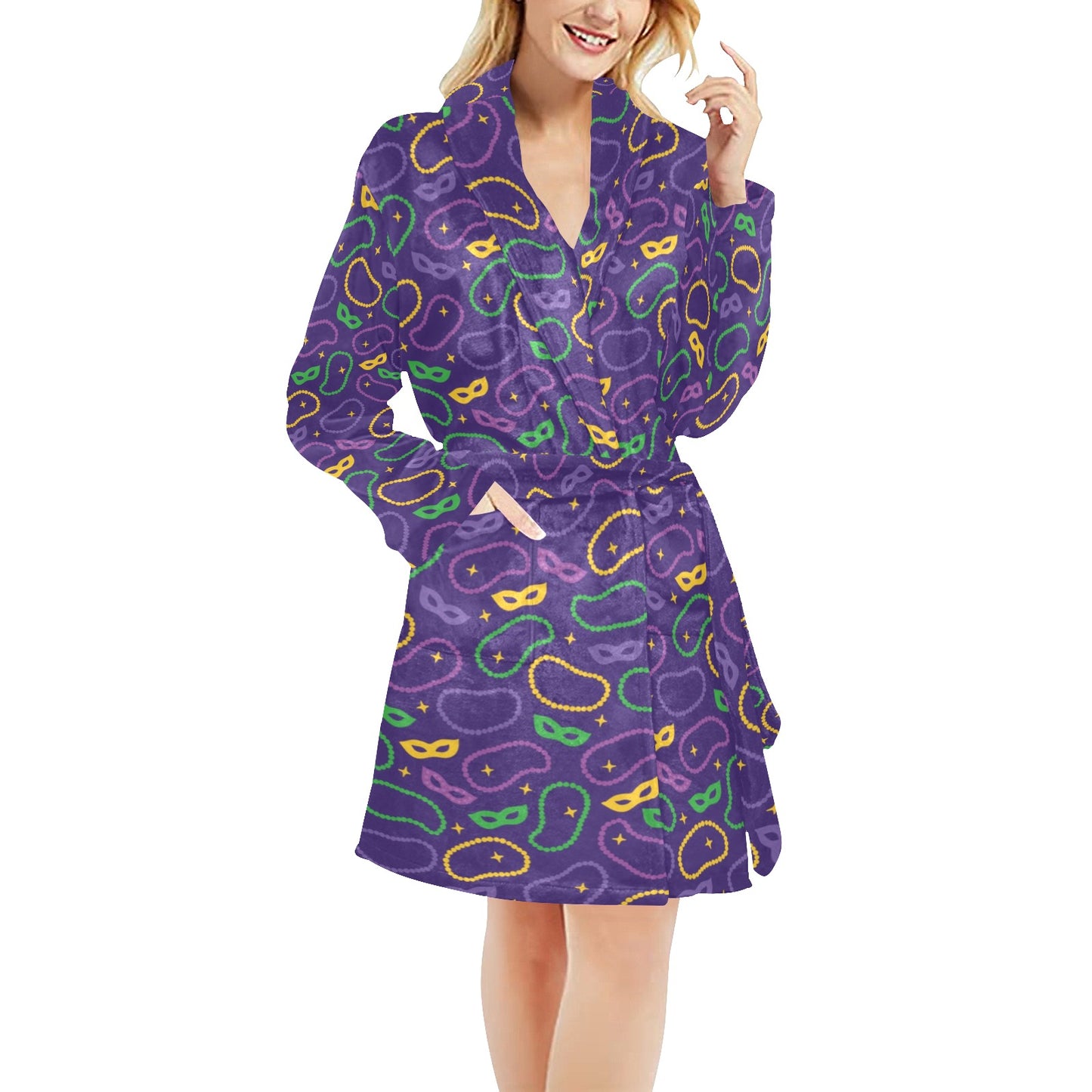 Mardi Gras Pattern Print Design 04 Women's Fleece Robe