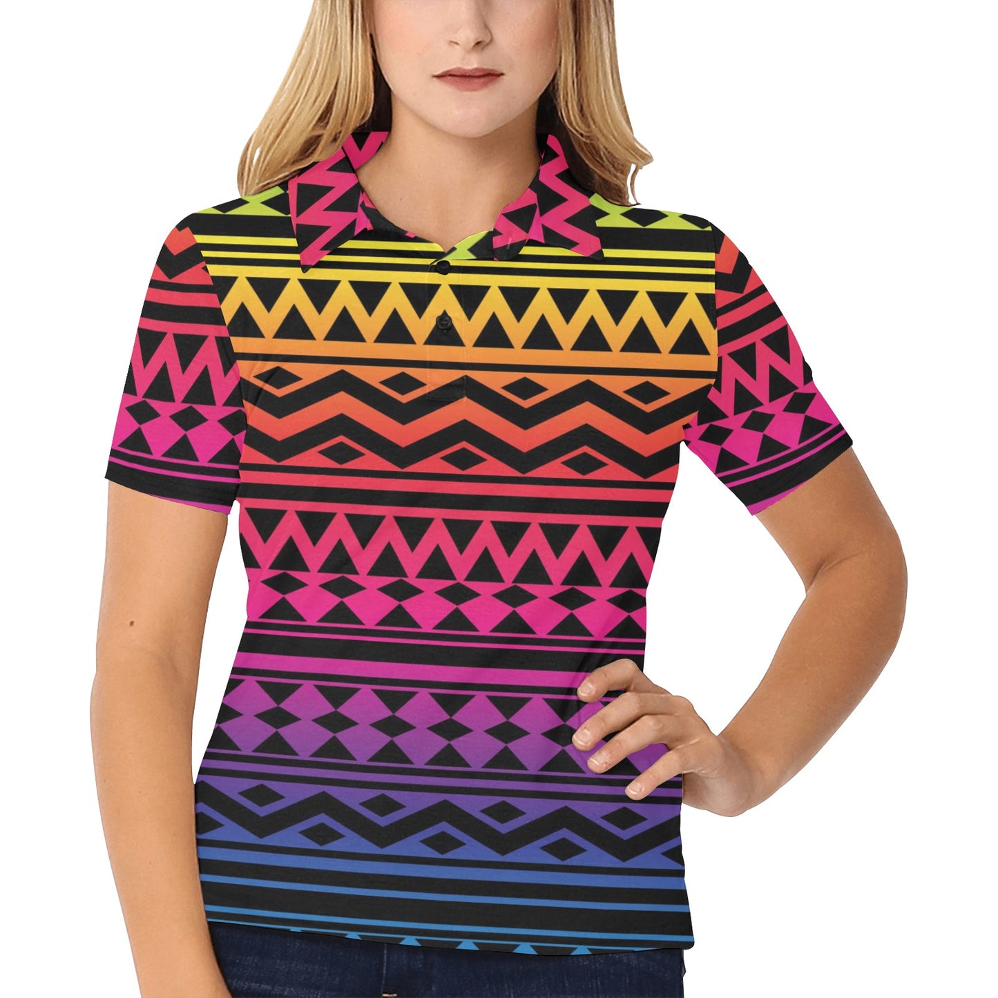 Rainbow Tribal Pattern Print Design A02 Women's Polo Shirt
