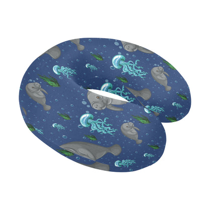 Manatee Pattern Print Design 01 U-Shaped Travel Neck Pillow
